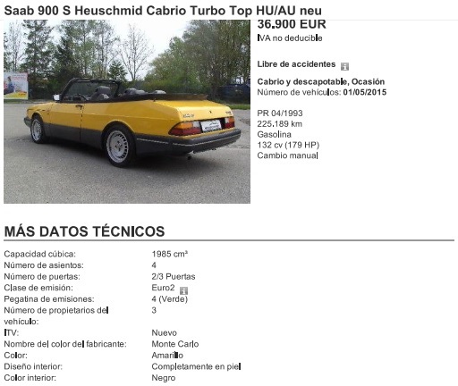 Saab 900 S Heuschmid Cabrio Turbo Top H... Cabrio y descapotable en Obergünzburg