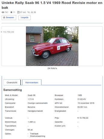 ≥ Unieke Rally Saab 96 1.5 V4 1969 Rood Revisie motor en bak - Saab - Marktplaats